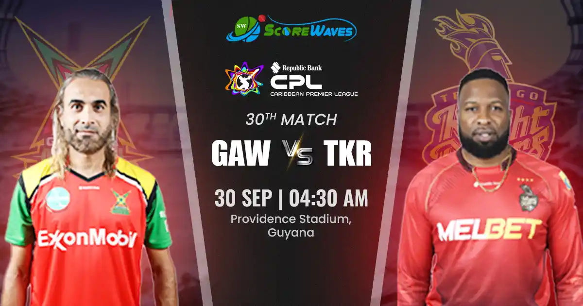 GAW vs TKR Team Prediction, CPL Fantasy Cricket Tips, Playing XI, and Pitch Report for Match 30 of CPL 2024