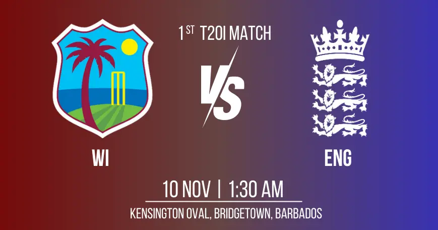 WI vs ENG 1st T20I Dream 11 Prediction, Fantasy Cricket Tips, Playing XI, and Pitch Report