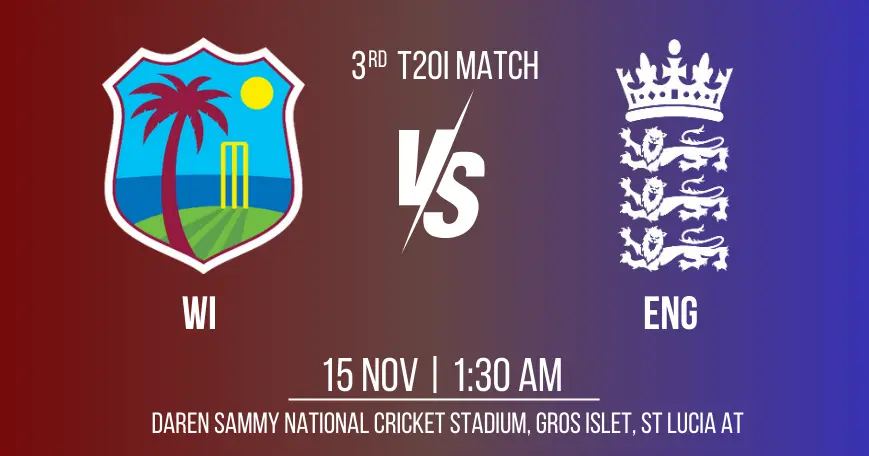 WI vs ENG 3rd T20I Match Prediction, Fantasy Cricket Tips, Playing XI, and Pitch Report