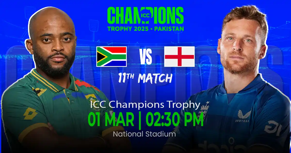 SA vs ENG Champions Trophy 2025 Match Prediction, Fantasy Cricket Tips, Playing XI, and Pitch Report